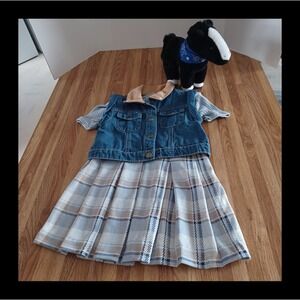 Little Lass Toddler Girls 4T Blue Plaid Dress w/Denim Vest Plus Plush Horse NWT